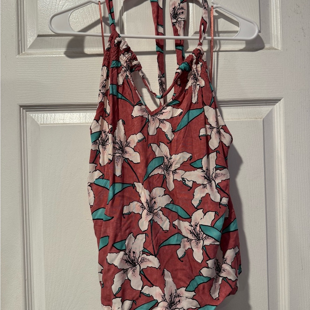 O'Neill Red Floral Women's Halter Blouse